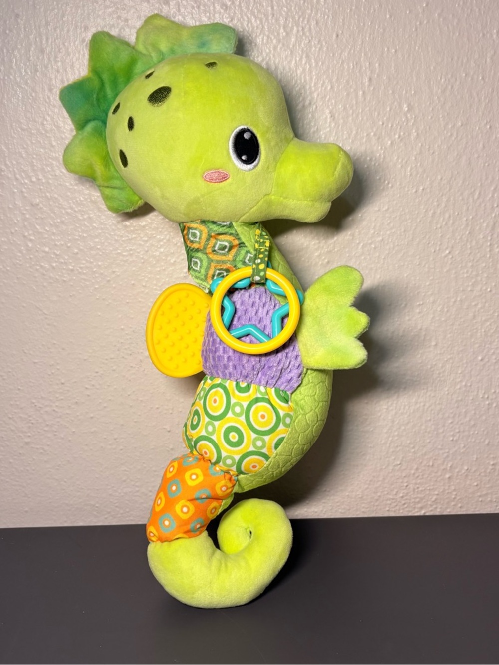 Musical Plush‎ Green Seahorse tactile sensory Toy with Teething options